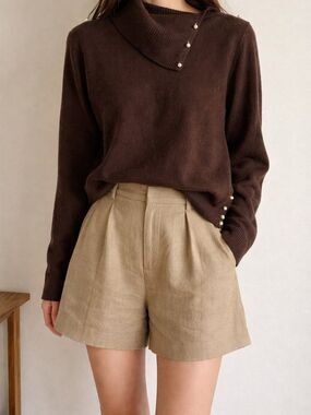 Mainbocher 100% Cashmere Convertible Size X-Large Brown Turtleneck Sweater NWT